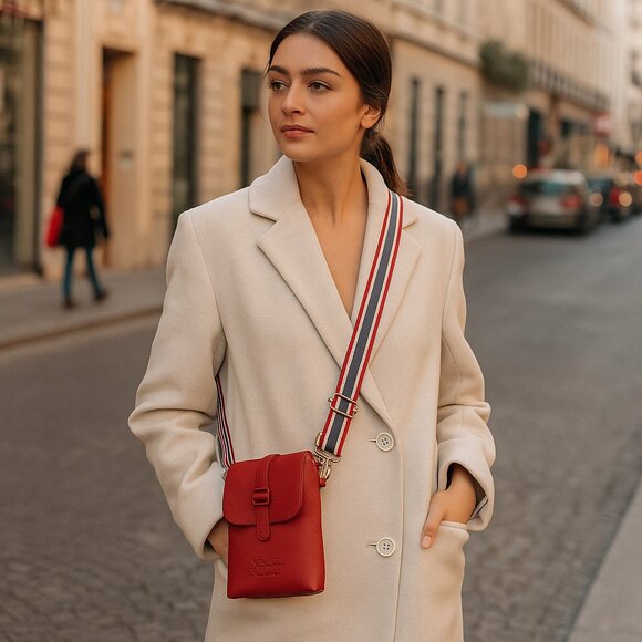 Leather Messenger Bag for Men & Women –Red Crossbody Shoulder Bag, Side Sling - Picture 2 of 10